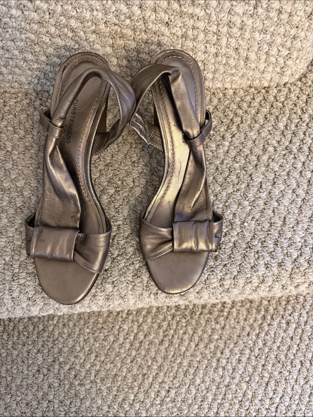 Diane Von Furstenberg Metallic Bronze Knot-Front Slingback Heels